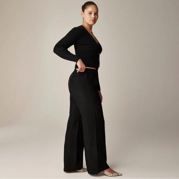 J. Crew Women's Wide Leg Stratus Pant in Textured Black Satin Size M NWOT - Picture 3 of 9